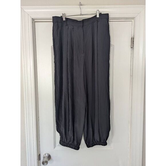 Tibi Eco Silk Pleated Balloon Pant women's size 12 black harem baggy - Picture 2 of 8